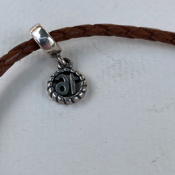 Pandora brownish leather bracelet with  16" sterling silver charm. - Picture 3 of 13